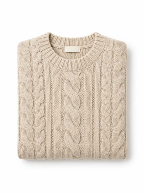 Beige kabelstickad tröja